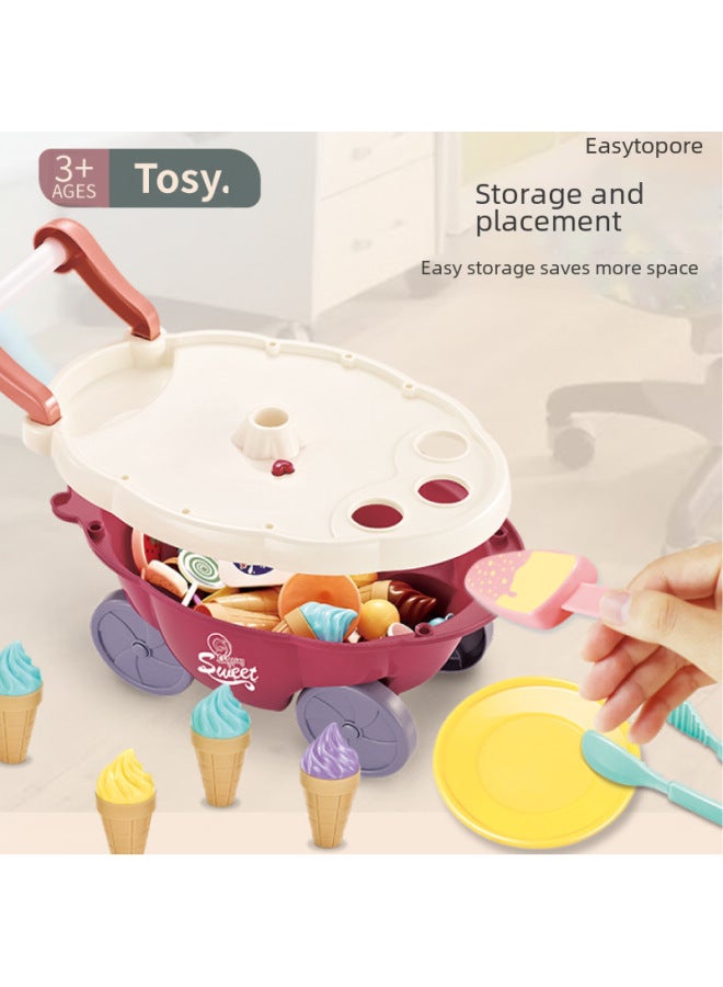 جي سي عربة حلوى أطفال محاكاة مصغرة مع أضواء وموسيقى وعربات آيس كريم ولعب أدوات المائدة، مجموعة ألعاب بيت للأطفال - Image 4