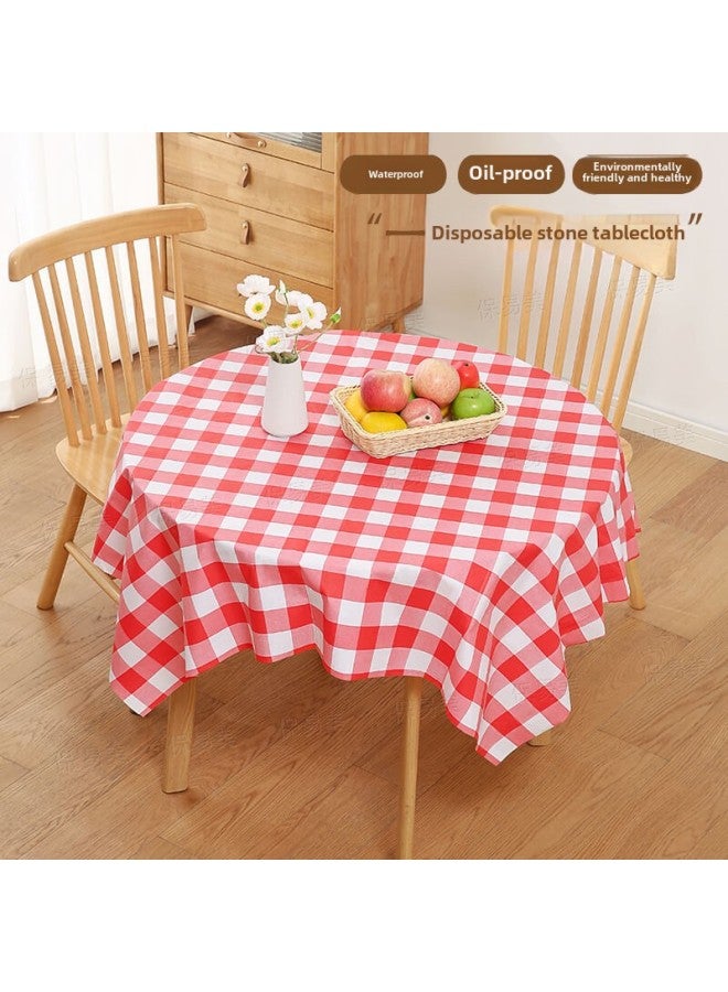 Disposable Tablecloth Wholesale Thickened Picnic Mat Outdoor Moisture-proof Mat Ins Wind Waterproof Oil-proof Stone Tablecloth-Color:Little Red Lattice-Specifications:Stone Tablecloth 120*120(10 Sheets) - Image 1