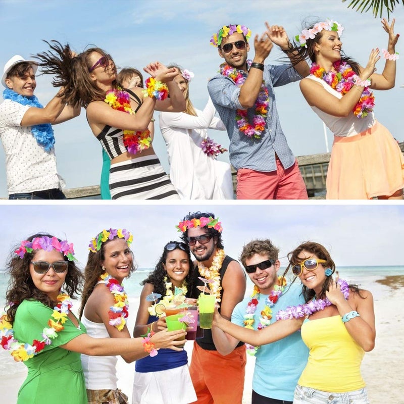 FUTUREPLUSX Hawaiian Leis, 48PCS Luau Party Decorations Including Necklace Headbands and Wristbands for Tropical Themed Party Girl Birthday Decor - Image 5