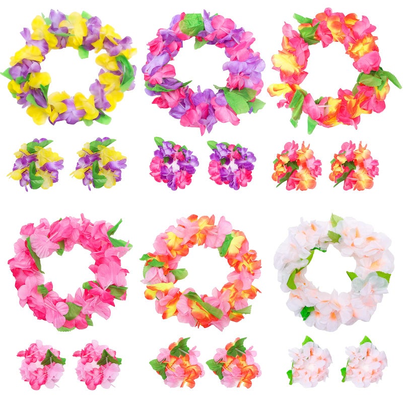 FUTUREPLUSX Hawaiian Leis, 48PCS Luau Party Decorations Including Necklace Headbands and Wristbands for Tropical Themed Party Girl Birthday Decor - Image 3