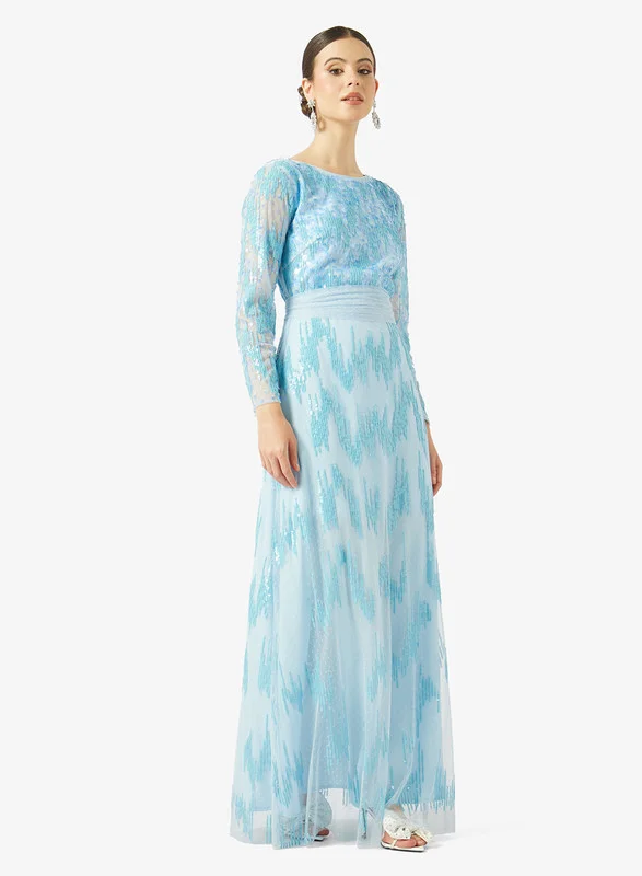 AINA Elegant Long-Sleeve Sequin Evening Gown