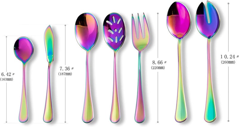 culterman Color rainbow Serving utensils set Stainless Steel Large Hostess Flatware Sets 7Piece Includes Silverware Large Salad SpoonsForksknifeDishwasher Safe - Image 3