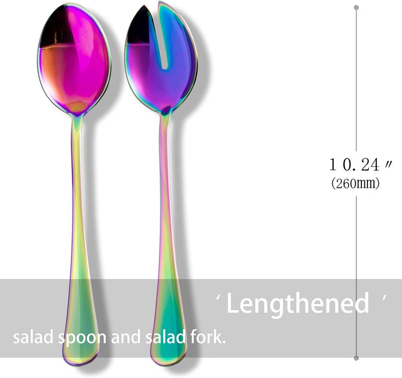 culterman Color rainbow Serving utensils set Stainless Steel Large Hostess Flatware Sets 7Piece Includes Silverware Large Salad SpoonsForksknifeDishwasher Safe - Image 2