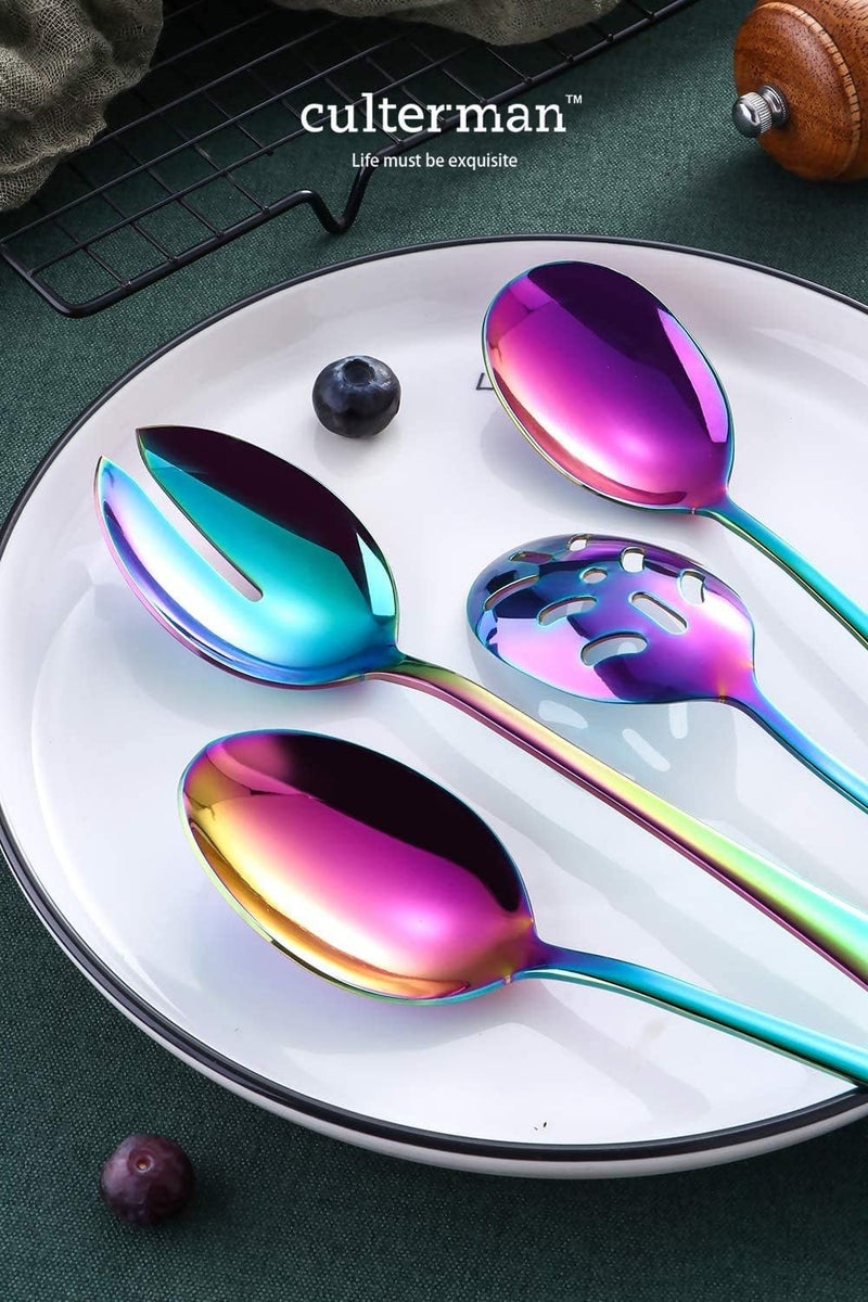culterman Color rainbow Serving utensils set Stainless Steel Large Hostess Flatware Sets 7Piece Includes Silverware Large Salad SpoonsForksknifeDishwasher Safe - Image 5