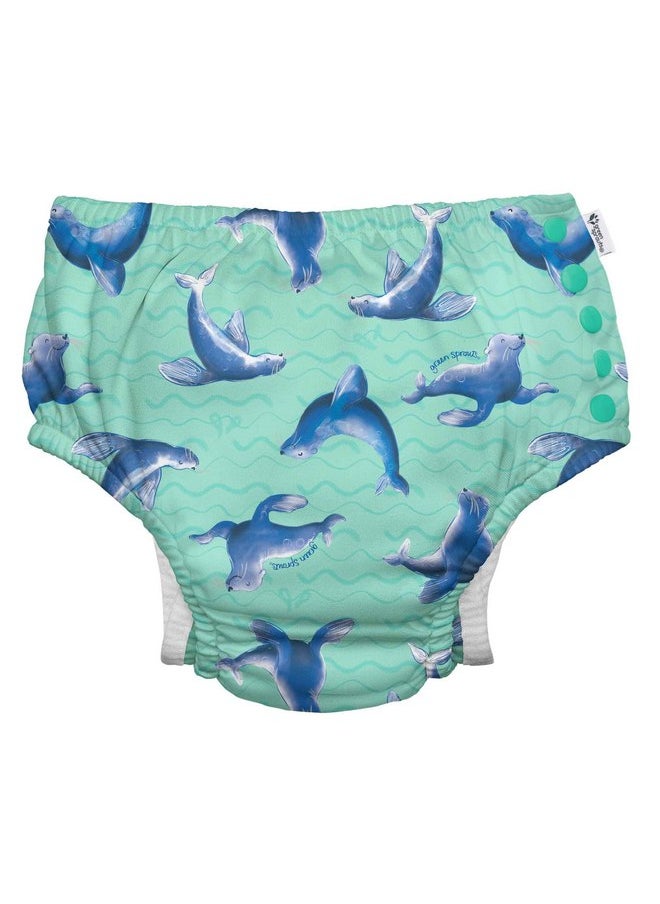 green sprouts i play. by green sprouts Reusable, Eco Snap Swim Diaper with Gussets, UPF 50, 4T, Seafoam Sea Lions - Galapagos, Patented Design, STANDARD 100 by OEKO-TEX Certified 