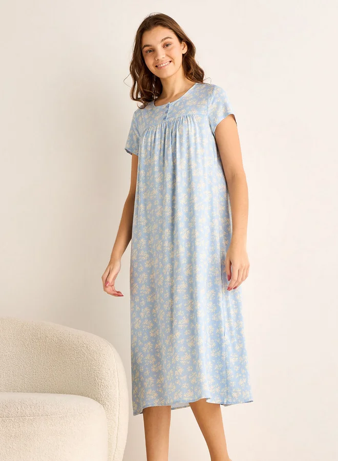 سبلاش فيڤ Midi Night Dress Short Sleeves Floral Print Viscose