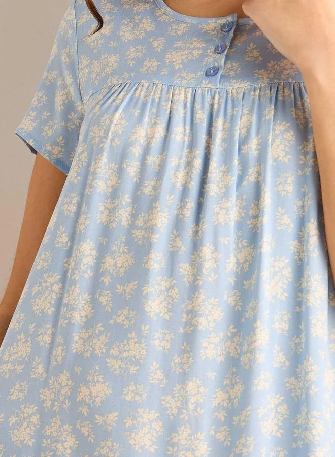 Splash FAV  Midi Night Dress Short Sleeves Floral Print Viscose for Women | Best Price UAE