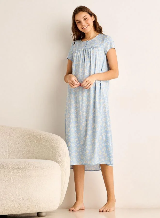 سبلاش فيڤ Midi Night Dress Short Sleeves Floral Print Viscose