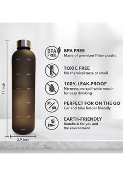 Infinity Water Bottle, Leakproof, 1L/32 OZ Large Size, BPA free, Non-Toxic, Motivational Time Stamps, Perfect for Kids, School, Gym, Sports, School, Office and Travel (Black)  - Image 2