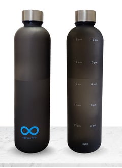 Infinity Water Bottle, Leakproof, 1L/32 OZ Large Size, BPA free, Non-Toxic, Motivational Time Stamps, Perfect for Kids, School, Gym, Sports, School, Office and Travel (Black)  - Image 1