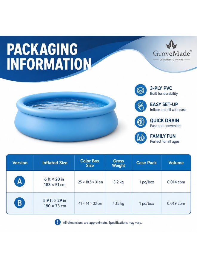 GroveMade Round Inflatable Swimming Pool - 180x73cm Mesh Pool, Large for Family Use1 - Image 4