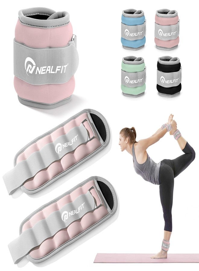 NEALFIT Ankle Wrist Weights, Adjustable Arm Leg Weights for Women Men, Secure Fit Non-Slip Exercise Weights for Home Workout, Running, Walking, Aerobics, Physical Therapy (Pale Pink, 4Lbs Pair (2lb x 2)) - Image 1
