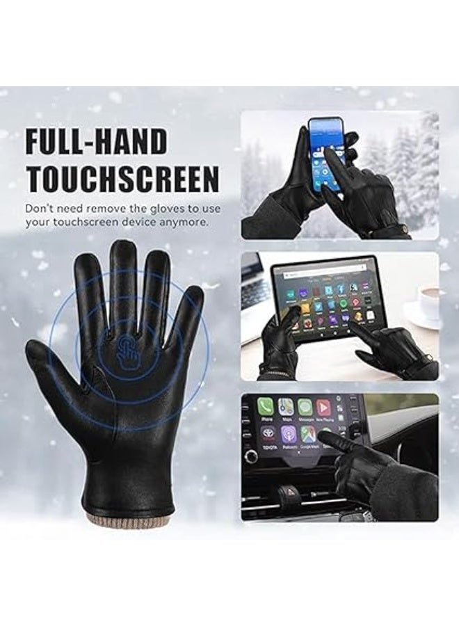 KASTWAVE Winter Leather Gloves for Men, Touchscreen Snap Closure Cycling Black Gloves Outdoor Riding Warm Waterproof Gloves（L） - Image 3
