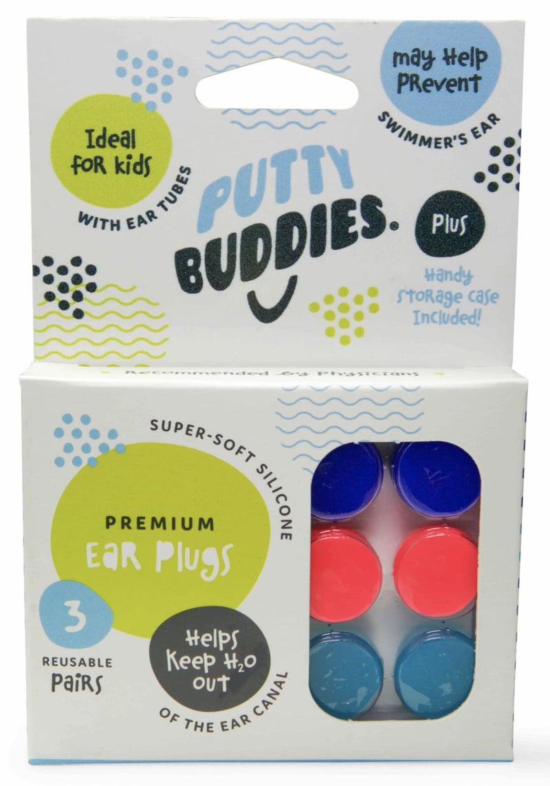 PUTTY BUDDIES Original Swimming Earplugs 3-Pair Pack (Purple/Teal/Magenta) - Image 1