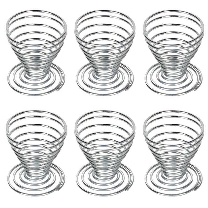 أكواب بيض TRIXES 6 × من الفولاذ المقاوم للصدأ المصقول مع نابض حلزوني بلون فضي لحمل البيض للاستخدام في المطاعم والمنزل