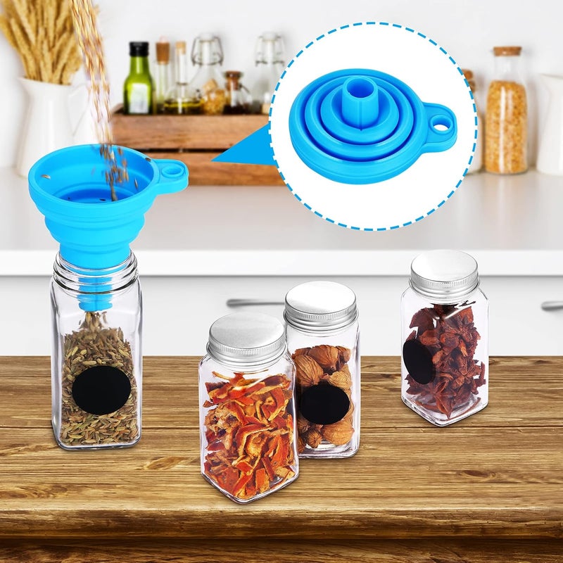 Fashionwu 24 Pack Glass Spice Jars with Spice Labels 4oz Empty Square Glass Jars with 3 Types Filter Lids and Metal Airtight Caps Clear  - Image 5