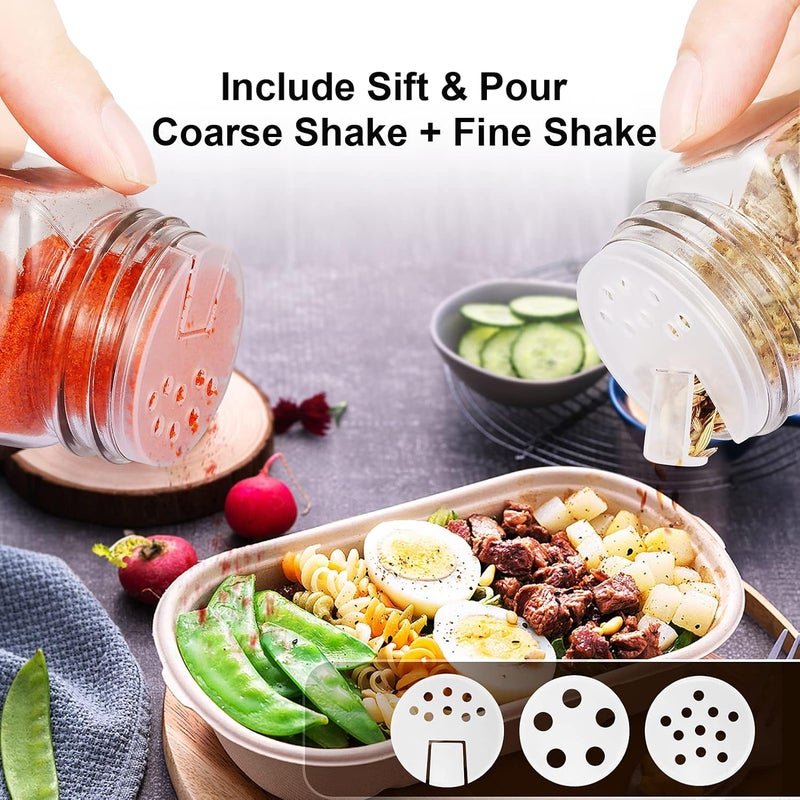 Fashionwu 24 Pack Glass Spice Jars with Spice Labels 4oz Empty Square Glass Jars with 3 Types Filter Lids and Metal Airtight Caps Clear  - Image 4