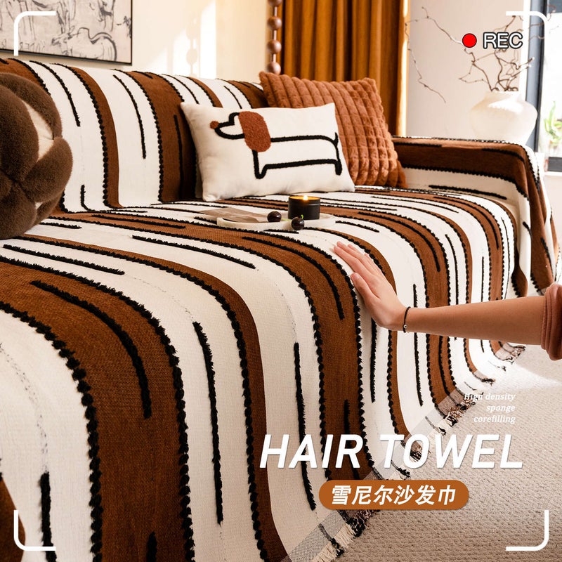 Chenille Leather Sofa Cushion Fixed Non-Slip In-Line Cover Light Luxury High-End Sense Cover Cloth Towel - Image 2