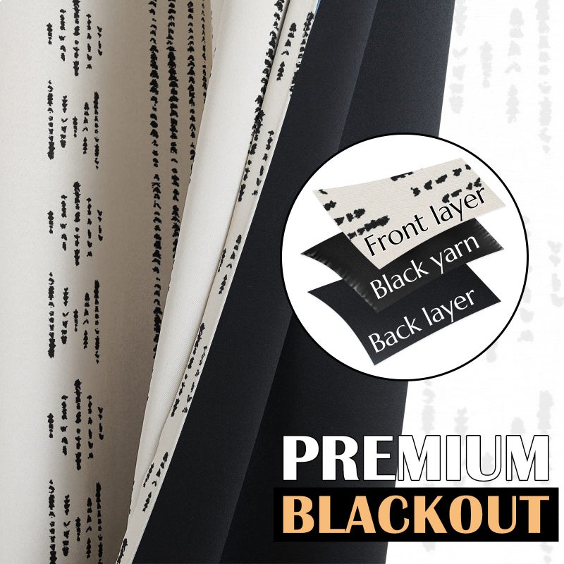 jinchan 95% Blackout Boho Curtains 84 Inches Long for Bedroom Living Room Black on Beige Geometric Printed Grommet Top Room Darkening Thermal Insulated Window Drapes 2 Panels - Image 4