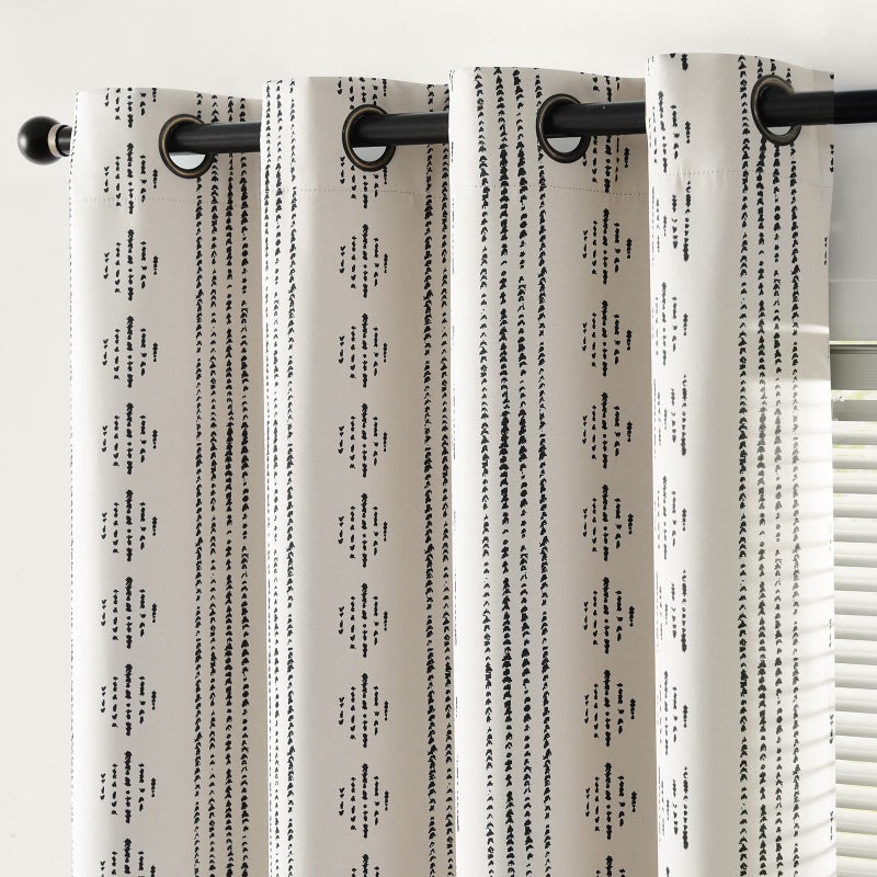 jinchan 95% Blackout Boho Curtains 84 Inches Long for Bedroom Living Room Black on Beige Geometric Printed Grommet Top Room Darkening Thermal Insulated Window Drapes 2 Panels - Image 2
