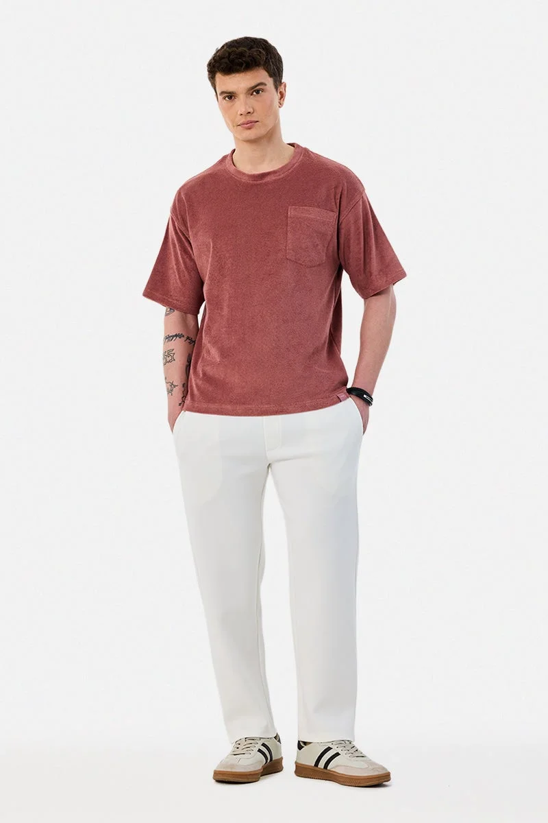 سنيتش Dusty Pink Textured Half Sleeve Oversized Streetwear T-Shirt