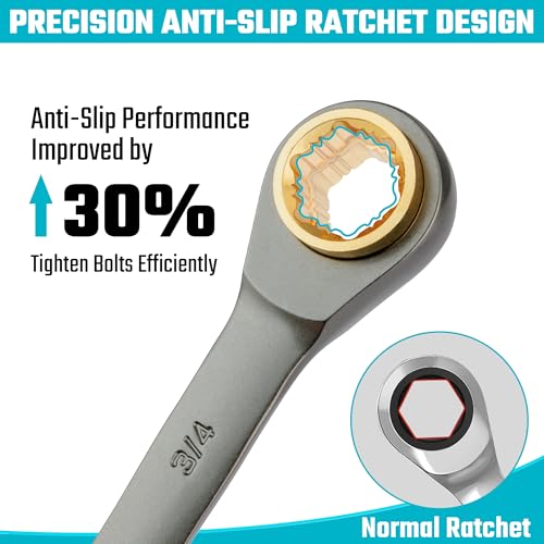 DURATECH Antislip 4in1 Reversible Ratcheting Box Wrench Set Double Box End SAE 2Piece 516 38 716 12 916 58 1116 34Inch CRV Steel Nickel Plated with Rolling Pouch - Image 3