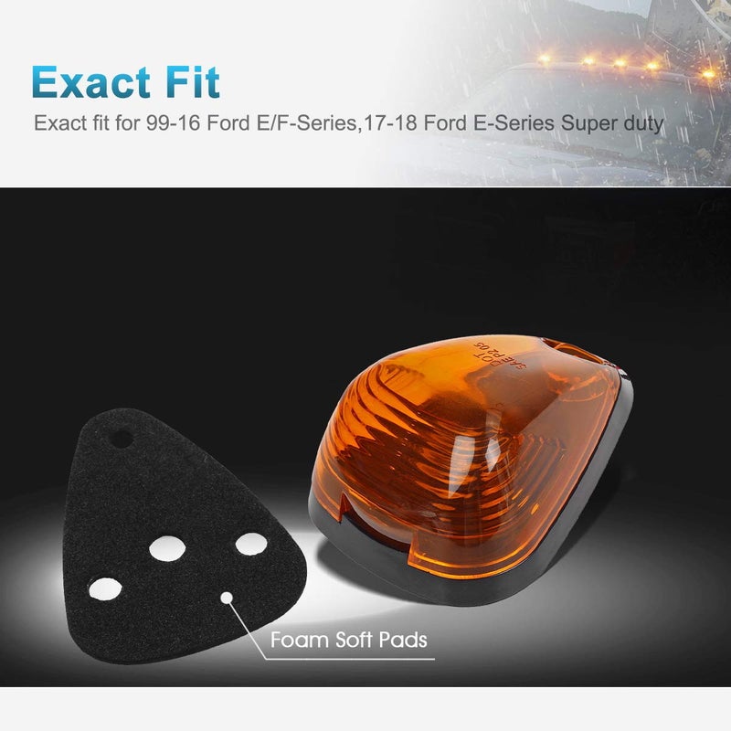 Partsam 5X Amber Cab Marker Roof Lights 264143AM+ 5X Amber T10 LED Lights Assembly Compatible with Ford E150 E250 E350 E450 F150 F250 F350 F450 F550 Super Duty with Stock Cab Light 1999-2016 - Image 3