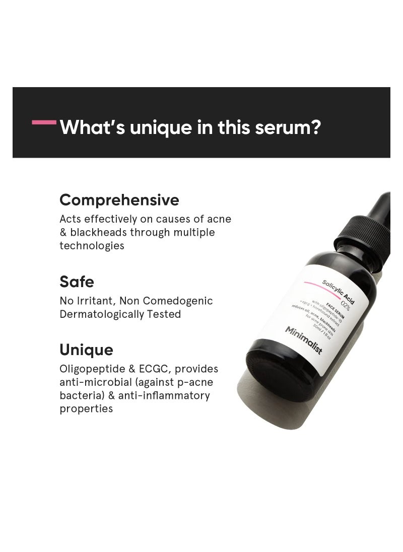MINIMALIST - Minimalist 2% Salicylic Acid Serum For Acne Blackheads & Open Pores  Reduces Excess Oil & Bumpy Texture  BHA Based Exfoliant for Acne Prone or Oily Skin 30ml - Image 1