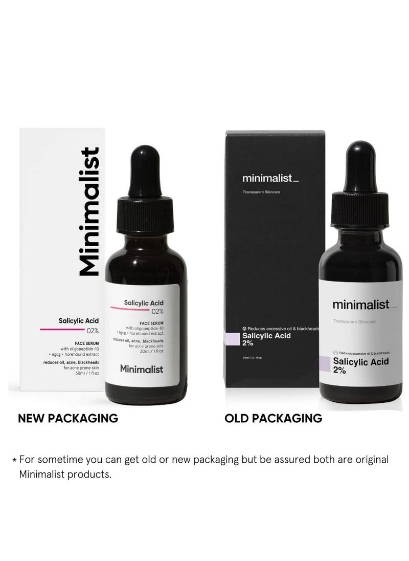 MINIMALIST - Minimalist 2% Salicylic Acid Serum For Acne Blackheads & Open Pores  Reduces Excess Oil & Bumpy Texture  BHA Based Exfoliant for Acne Prone or Oily Skin 30ml - Image 1