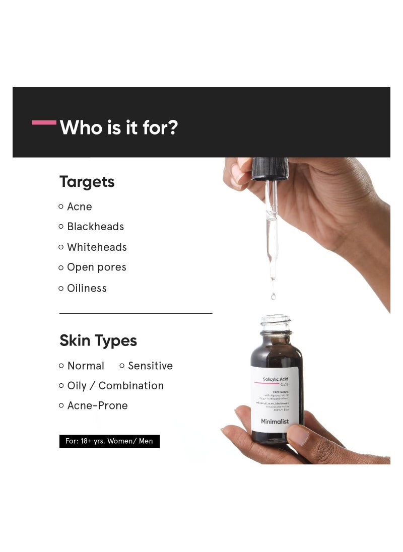 MINIMALIST - Minimalist 2% Salicylic Acid Serum For Acne Blackheads & Open Pores  Reduces Excess Oil & Bumpy Texture  BHA Based Exfoliant for Acne Prone or Oily Skin 30ml - Image 1