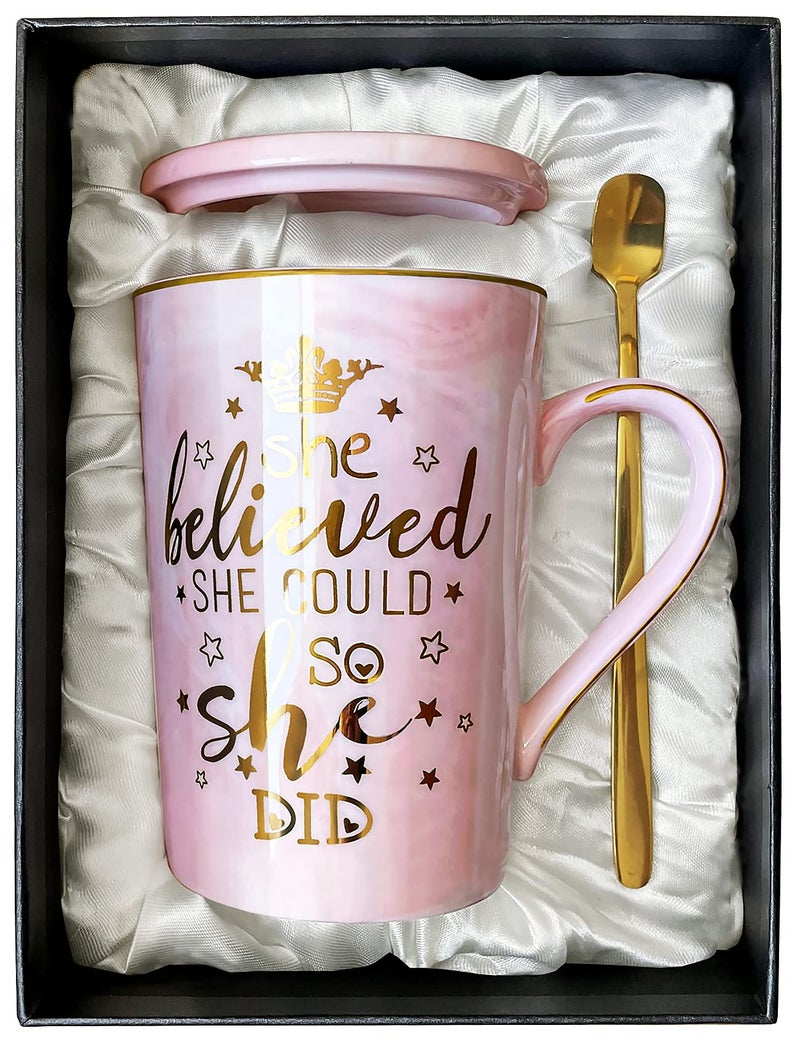 Doublewhale Congratulations Gifts for Women Graduation Gifts for Women She Believed She Could So She Did Mug 14OZ Ceramic Coffee Mug Inspirational Gift for Womens on Graduation Birthday