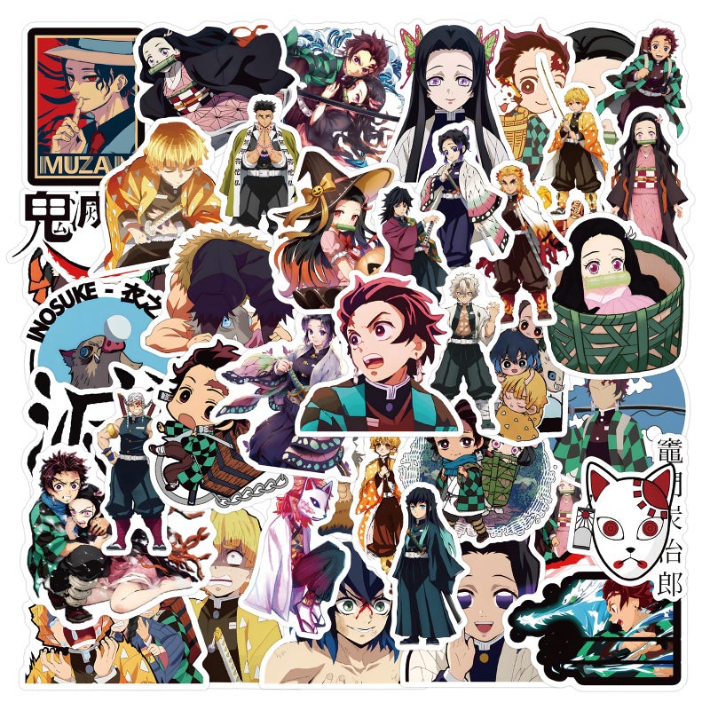 WANVAE 50pcs Demon Slayer Stickers for Laptop, Cool Anime Cartoon Waterproof Stickers for Teen Adult Water Bottle, Phone, Computer, Notebook, Cool Kids Skateboard, Bike, Luggage Graffiti Decal - Image 1