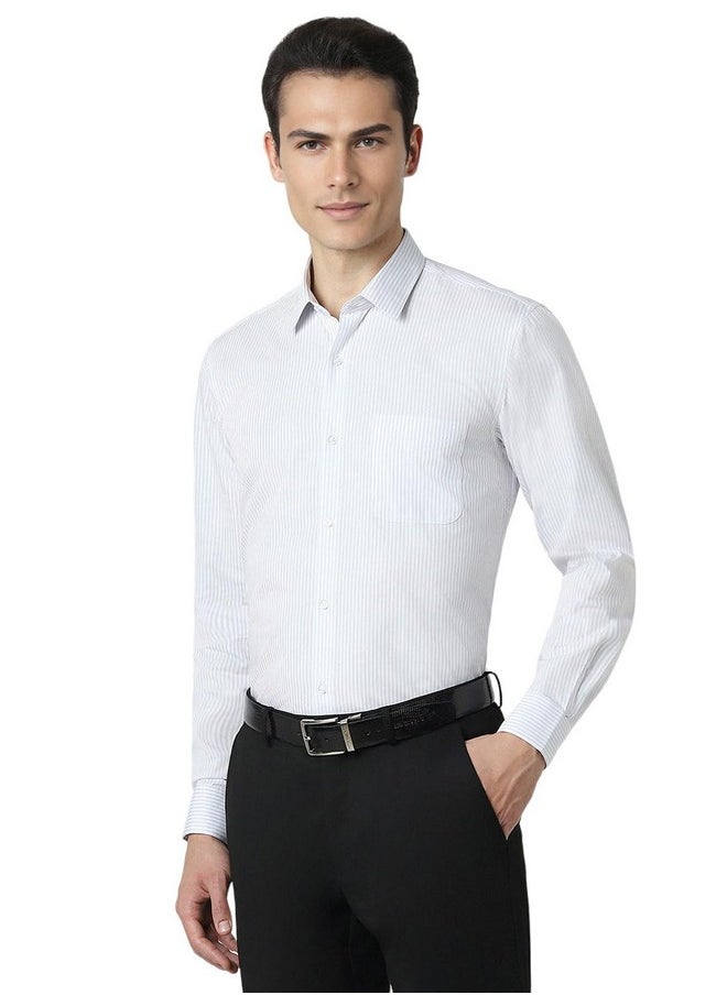 Peter England Peter England Men's Regular Fit Full Sleeve Striped Formal Shirt | Cotton Rich | Wonder Fabric | Premium Dobby Weave White  - Image 2