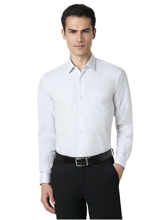 Peter England Peter England Men's Regular Fit Full Sleeve Striped Formal Shirt | Cotton Rich | Wonder Fabric | Premium Dobby Weave White  - Image 1