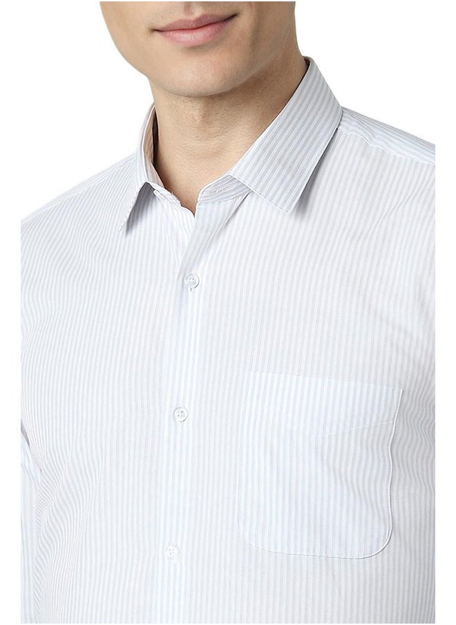 Peter England Peter England Men's Regular Fit Full Sleeve Striped Formal Shirt | Cotton Rich | Wonder Fabric | Premium Dobby Weave White  - Image 5