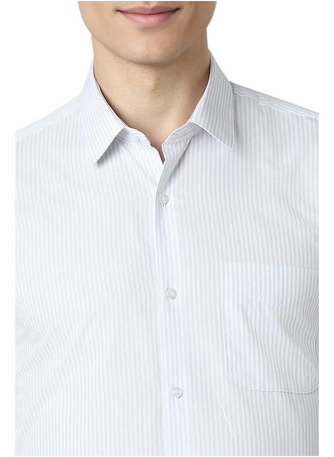 Peter England Peter England Men's Regular Fit Full Sleeve Striped Formal Shirt | Cotton Rich | Wonder Fabric | Premium Dobby Weave White  - Image 4