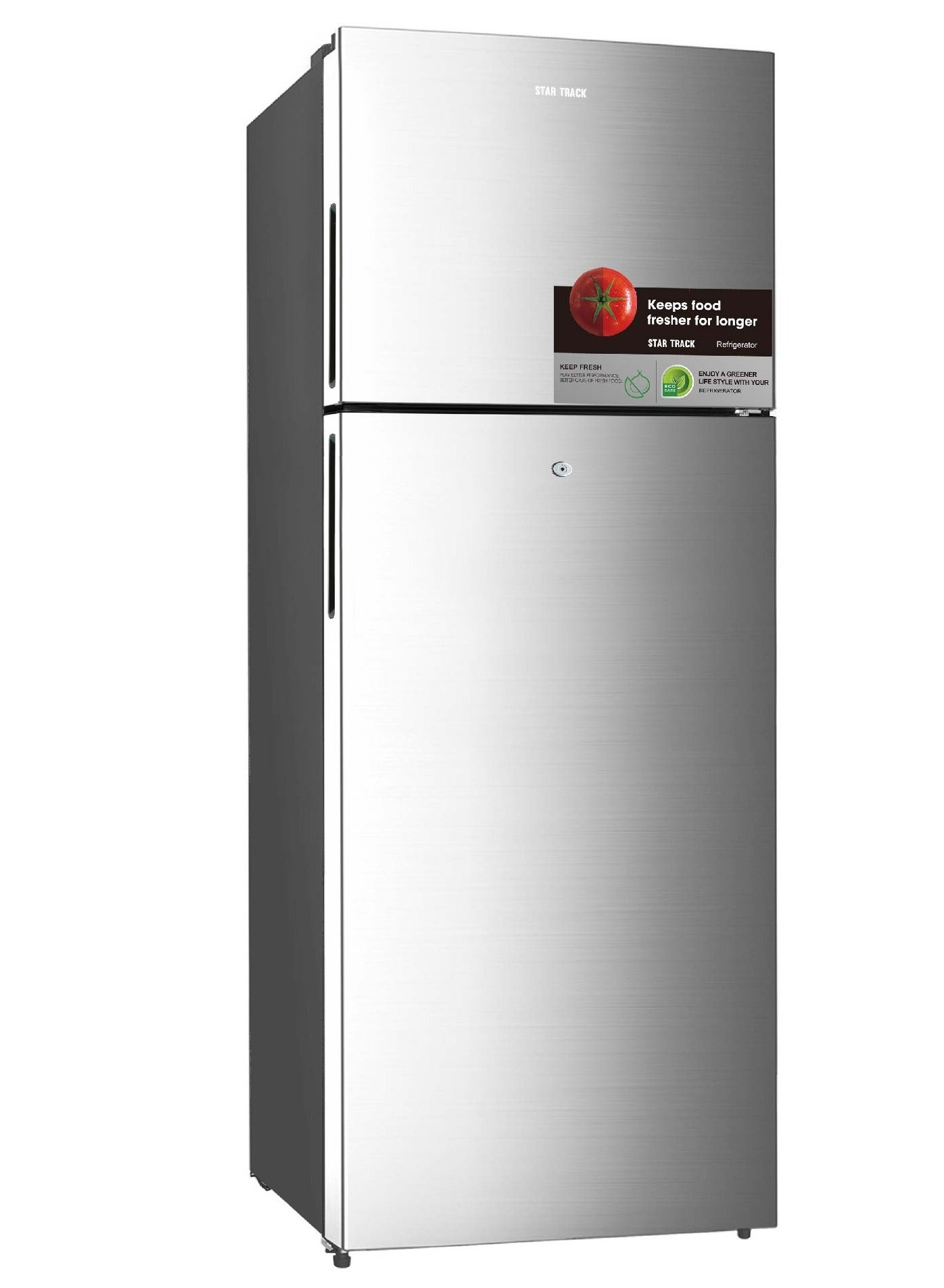 470L Gross / 400L Net Capacity, No Frost Double Door Refrigerator with Glass Shelves, LED Light, Ice Box, Transparent Door Baskets, Low Noise, Electronic Control, Fast Freezing – Silver ST-FRG-NSKE470 Silver