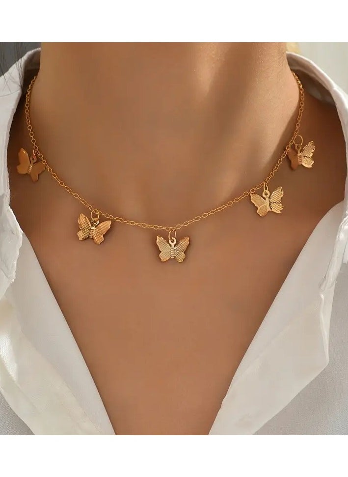 Home Clearance Sale 1pc Versatile Simple Alloy Butterfly Pendant Clavicle Chain 18k Gold Plated Necklace Jewelry For Women Daily Wear  - Image 4