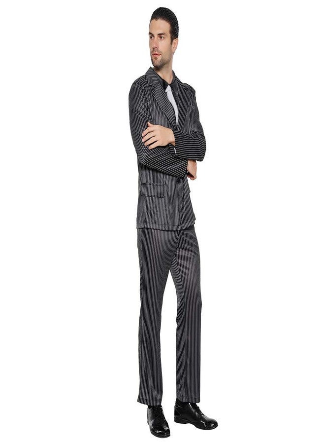 EraSpooky Men's 1920s Gangster Costume Wide Pin Stripe Suit Include Jacket Pants Shirt Front with Attached Necktie - Image 3