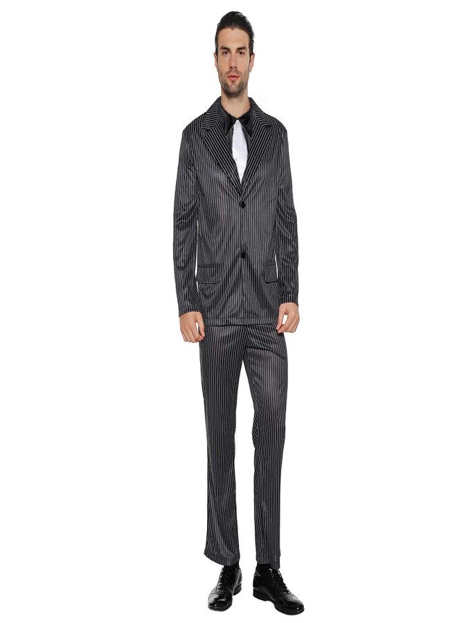 EraSpooky Men's 1920s Gangster Costume Wide Pin Stripe Suit Include Jacket Pants Shirt Front with Attached Necktie - Image 4