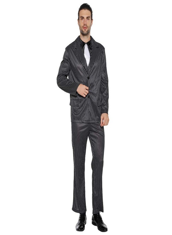 EraSpooky Men's 1920s Gangster Costume Wide Pin Stripe Suit Include Jacket Pants Shirt Front with Attached Necktie - Image 2