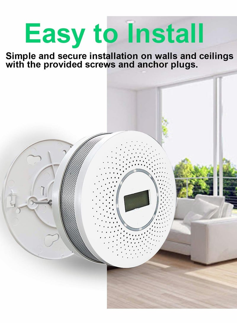 Zikra Combination and Carbon Monoxide Alarm Detector, Dual Sensor CO Detector Battery Powered with LCD Display Sound Warning for Home,School,Office - Image 3