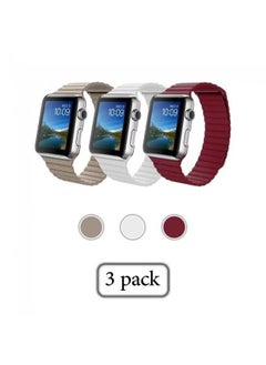 3-Piece Leather Replacement Band Set For Apple Watch 42/44/45mm Red / White / Gold