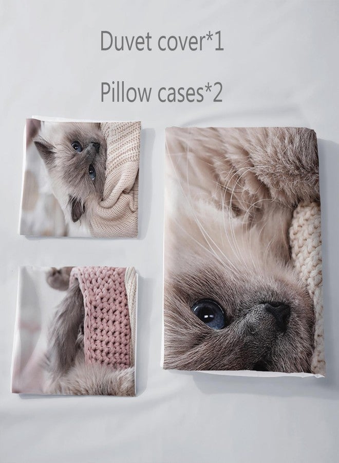 AILONEN Cat Duvet Cover Set, Twin Size, Kawaii Pet Animal Cat Lover Comforter Cover Set, 3 Pieces, 1 Quilt Cover and 2 Pillowcases - Image 4