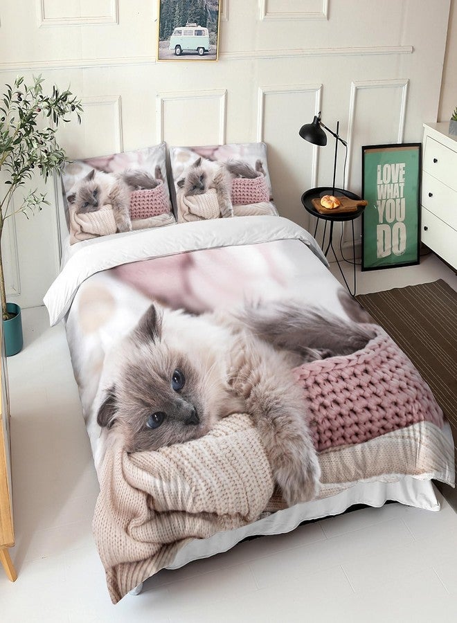 AILONEN Cat Duvet Cover Set, Twin Size, Kawaii Pet Animal Cat Lover Comforter Cover Set, 3 Pieces, 1 Quilt Cover and 2 Pillowcases - Image 2