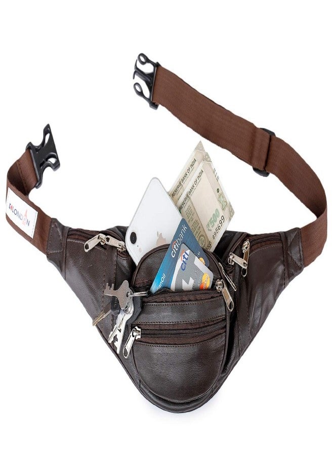 K London Real Leather Brown Waist Bag Fanny Bag Travel Pouch Passport Holder (246_BRN) - Image 3