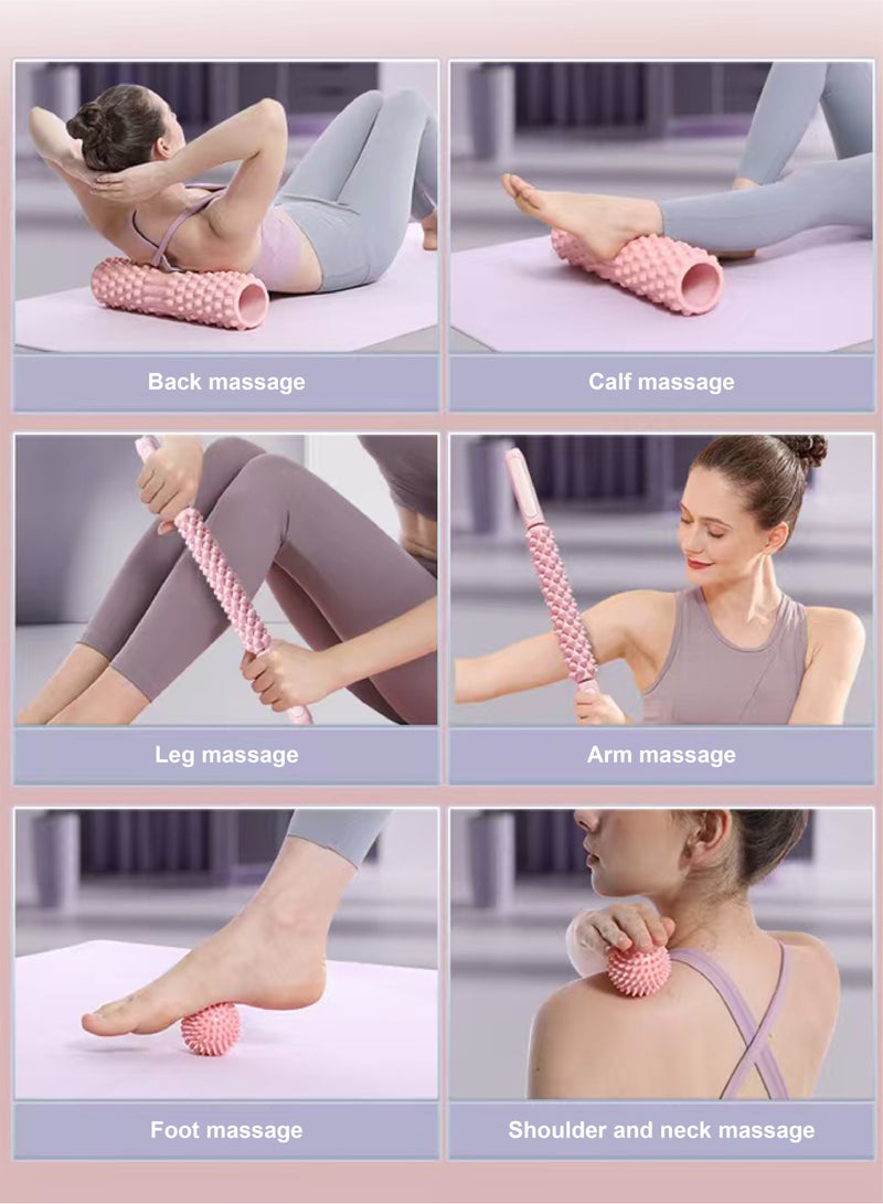 Pink 3-in-1 Massage Set​ – Foam Roller + Massage Stick + Fascia Ball. Effectively relieves muscle soreness caused by exercise, relaxes the whole body. Portable yoga equipment, sports gear, and home workout tool. - Image 2