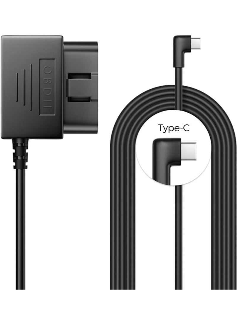 Type C Port OBD Hardwire Kit for Dash Cam, Easy to Install, Support Parking Mode, 11FT 12V-24V to 5V Power Cable for Car Camera with Type C Port, Low Voltage Protection, Matte Black - Image 1