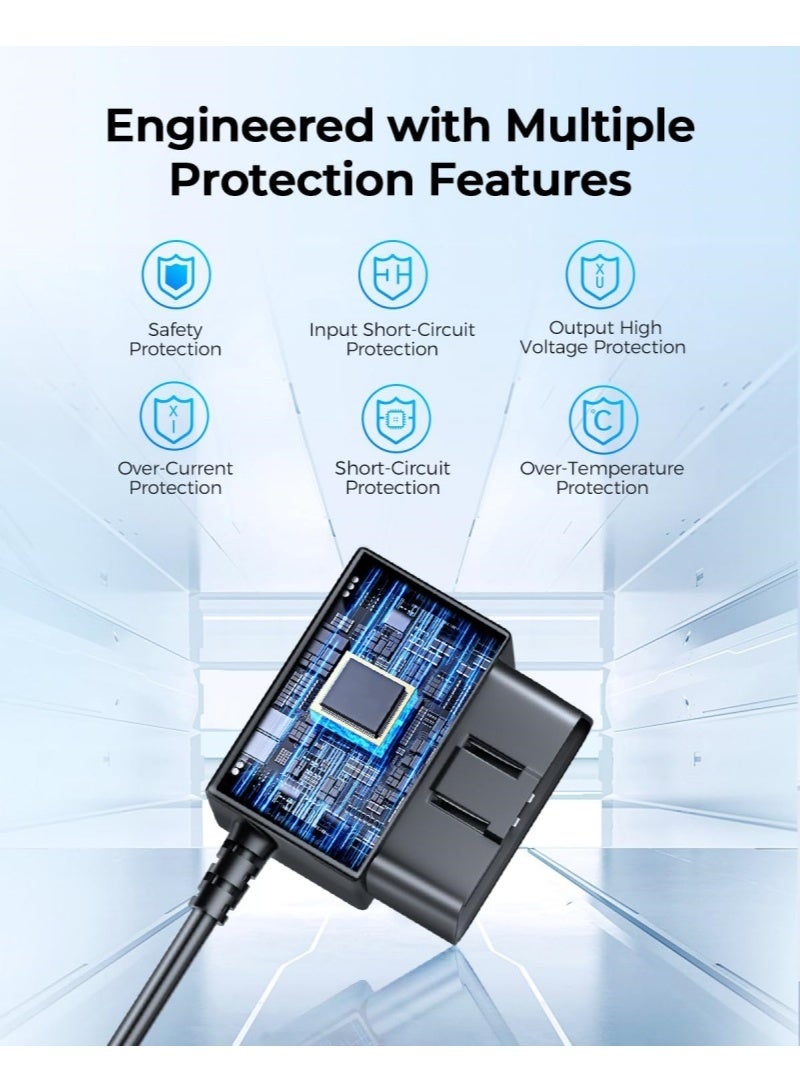 Type C Port OBD Hardwire Kit for Dash Cam, Easy to Install, Support Parking Mode, 11FT 12V-24V to 5V Power Cable for Car Camera with Type C Port, Low Voltage Protection, Matte Black - Image 5