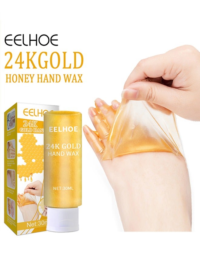 EELHOE 24K Gold Hand Wax - Milk And Honey Moisturizing Peel Off Hand Wax Mask Hydrating Exfoliating Nourish Whitening Skin 30ML - Image 1